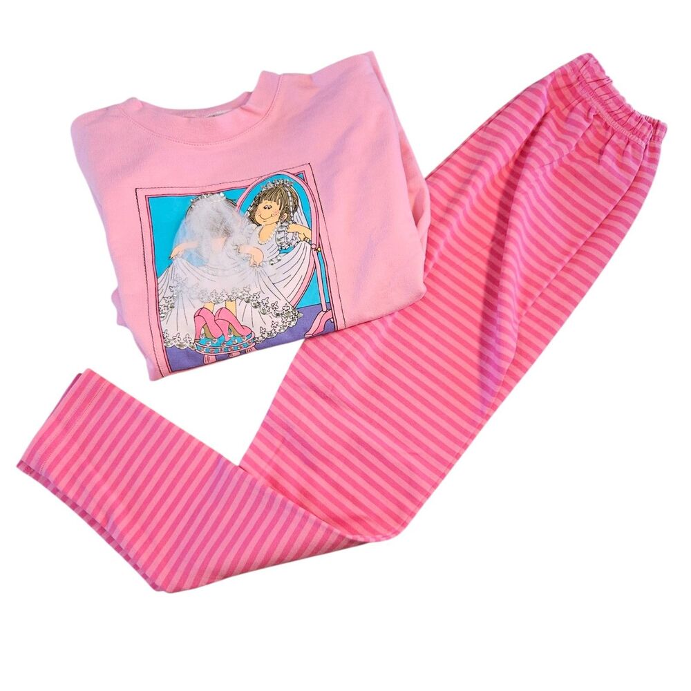 Vintage Zoodles Sweatshirt Pants Set Size 10-12 Pink Bride Wedding 90s 2pc NWT